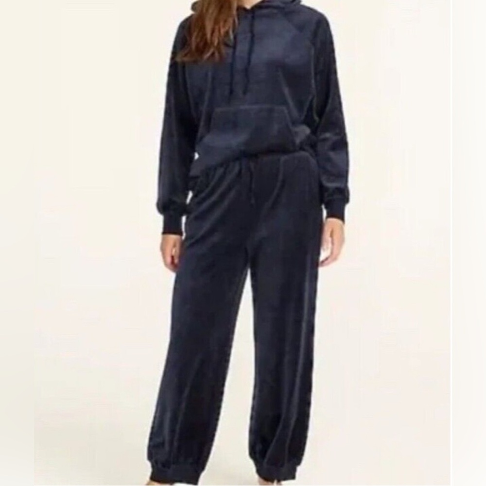 J. Crew Relaxed Velour Navy Jogger Drawstring Sweatpant loungewear Womens Large‎